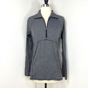 Columbia Omni-Wick Pullover 1/4 Zip Black & Gray Stripes Active Wear Top Med